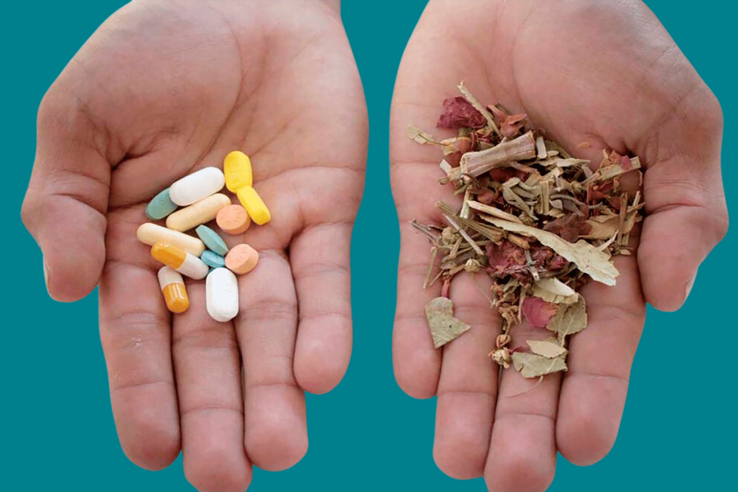 mano con pastillas y medicamentos alternativos